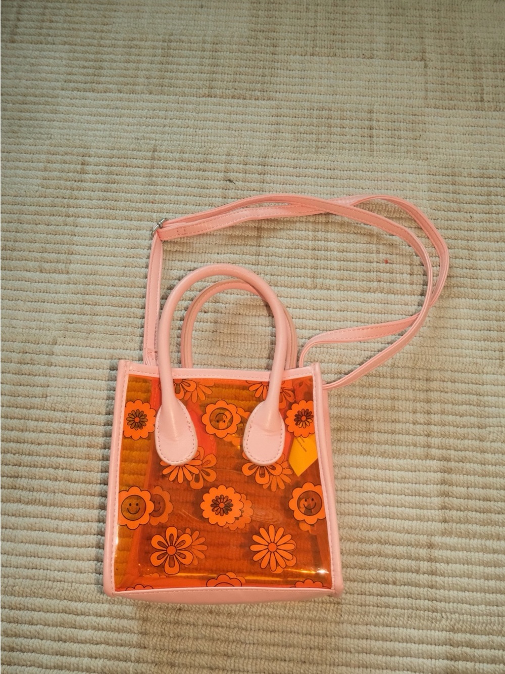 Pink Floral Clear Tote Crossbody Bag